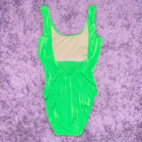 VTG 90s Catalina Lime Green Slime Neon One Piece Low Back Solid Color Swimsuit - Picture 6 of 10